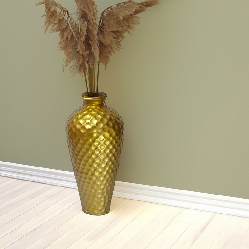 Uniquewise Decorative Bottle Shape Modern Gold Metal 25-Inch-Tall Honeycomb Hammered Design Floor Flower Vase for Entryway, Living Room or Dining Room, 3 of 7