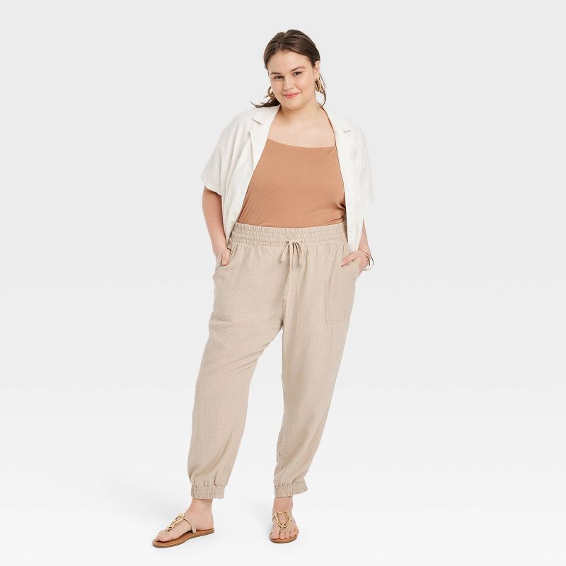 Women's High-Rise Linen Regular Fit Ankle Joggers - A New Day™, 3 of 4