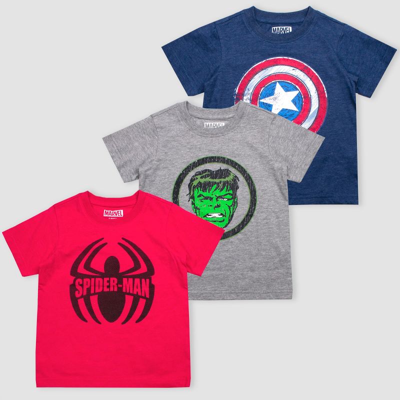 Toddler Boys' Disney Marvel Avengers 3pk Short Sleeve T-Shirt - Red/Blue/Gray, 1 of 4