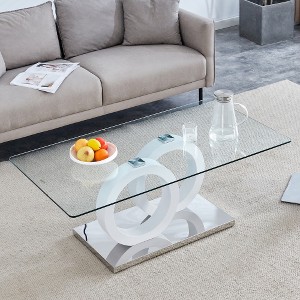 Lyngins Modern Minimalist Glass Coffee Table – Clear Glass Top, MDF Base, Circular Support Structure, Eco-Friendly Center Table & Living Room Table - 1 of 4