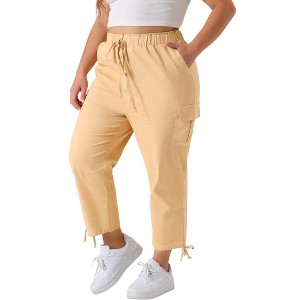 Agnes Orinda Women's Plus Size Drawstring Elastic Waist Cargo Pants with Pockets - 1 of 4