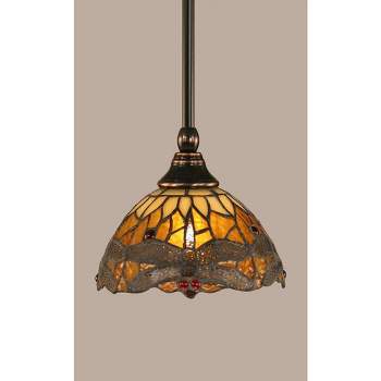 Toltec Lighting Any 1 - Light Pendant in  Black Copper with 7" Amber Dragonfly Art Glass Shade