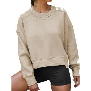 Coolmee Women's Oversized Cropped Sweatshirts Crewneck Trendy Workout Pullover Fall Outfits - 1 of 4