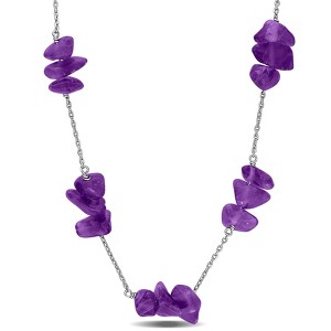 EVERLY JEWELRY | Sterling Silver 22 1/2ct TGW Amethyst Bead Chip Curb Chain Station Necklace, 17 inc + 2 inc - 1 of 4