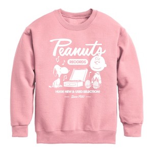 Boys' - Peanuts - Snoopy Charlie Brown Records Graphic Long Sleeve Fleece Sweatshirt - 1 of 4