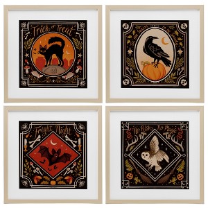 Spooky Season Animals 4pc Framed Matted Wall Art Print Set, 16in x