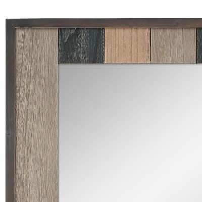 Rustic Rectangular Natural Wood Wall Mirror with Mounting Brackets
