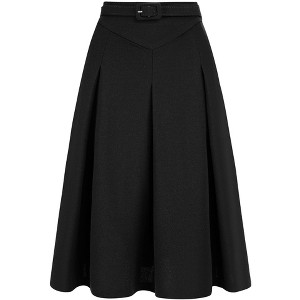 INSPIRE CHIC Women's Belted Waist Casual Knee Length Pleated A-Line Skirt - 1 of 4
