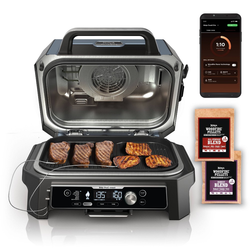 Photos - Electric Grill Ninja Woodfire ProConnect Premium XL 7-in-1 Outdoor Grill & Smoker, App Enabled, Woodfire Technology, 2 Built-In Thermometer 