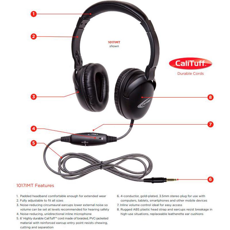 Califone NeoTech Plus 10171MT Premium, Over-Ear Stereo Headset with Inline Microphone, 3.5mm Plug, Black, 3 of 5