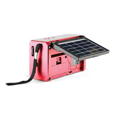 QFX Red Portable AM/FM Shortwave Radio with Bluetooth and Solar Panel
