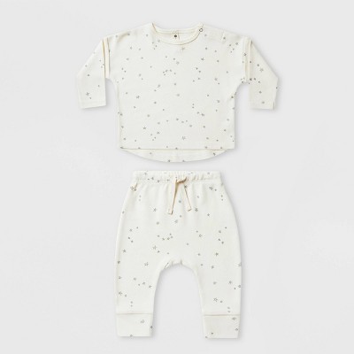 Q by Quincy Mae Baby 2pc Stars Brushed Jersey Long Sleeve Top & Pants Set - Ivory 3-6M