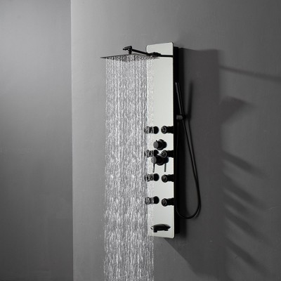 Matte Black Solid Brass Shower Panel System with Adjustable Head