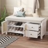 Entryway Shoe Storage Bench with Cushion, 2 Rattan Doors & 2 Drawers, Wooden Shoe Organizer with Seating for Hallway & Mudroom - HABITRIO - 3 of 4