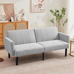 75.5" Futon Sofa Bed, Linen Flannel Loveseat Couch Bed, 700lbs Capacity, Modern Adjustable Folding Recliner Sleeper Sofa, for Living Room - 1 of 4