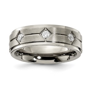 Black Bow Jewelry 7mm Titanium & CZ Ridged Edge Standard Fit Band - 1 of 4