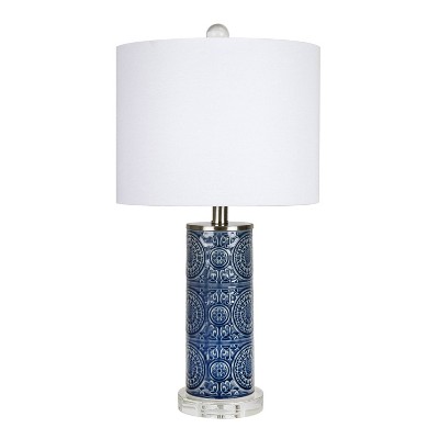 LumiSource Spyro 23" Contemporary Table Lamp Bijou Blue Ceramic with White Shade and Clear Crystal and Brushed Nickel from Grandview Gallery: