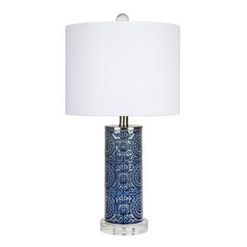 LumiSource Spyro 23" Contemporary Table Lamp Bijou Blue Ceramic with White Shade and Clear Crystal and Brushed Nickel from Grandview Gallery