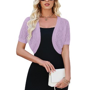 Womens Short Sleeve Shrug Cardigan Bolero Lightweight Open Front Knit Sweater Cardigans Shrug for Dress - 1 of 2
