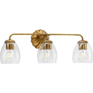 Progress Lighting Quillan 3-Light Vanity Light, Gold Ombre, Elliptical Glass Shades - 1 of 3