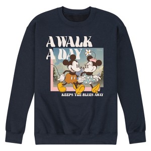 Men's - Disney - Mickey and Minnie Mouse A Walk A Day Keeps The Blues Away Graphic Fleece Sweatshirt - 1 of 4