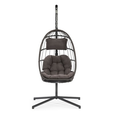 NicBex Outdoor Patio Wicker Hanging Egg Chair with Cushion and Stand for Patio Bedroom Porch Garden