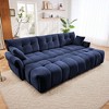 DOMETOUR 3-Seater Sofa Set with 3 Ottomans & Pillows, Solid Wood Frame, Textured Chenille, for Living Room/Office/Hotel, Blue - 2 of 4