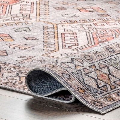 Light Gray Tribal Motif Washable Area Rug