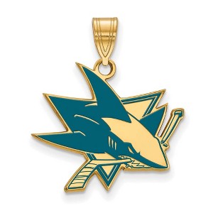 Black Bow Jewelry 14k Yellow Gold Plated Sterling Silver San Jose Sharks NHL Large Pendant - 1 of 3
