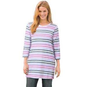 Woman Within Plus Size Perfect Printed Three-Quarter-Sleeve Scoopneck Tunic - 1 of 4