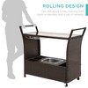 Best Choice Products Wicker Outdoor Rolling Bar Cart w/ Ice Bucket, Glass Countertop, Glass Holders, Storage - Brown - 3 of 4