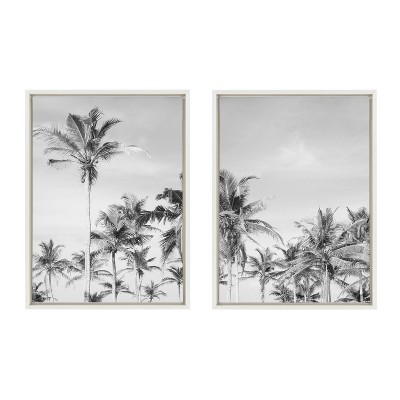 Coastal Black and White Palm Tree Canvas Art Set, 18x24