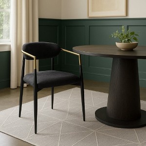 Royal Hampton Dining Side Chair Set of 2, Black Gold Metal, Black Fabric - 1 of 4