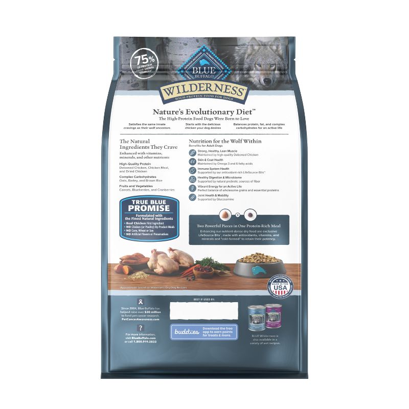 Blue Buffalo Wilderness High Protein Natural Adult Dry Dog Food plus Wholesome Grains with Chicken - 4.5lbs, 3 of 13