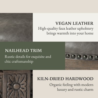 Reclaimed Oak Swivel Counter Stool with Gray Vegan Leather Upholstery