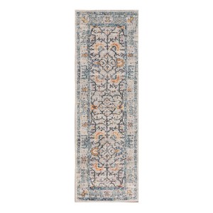 8' Ivory And Yellow Oriental Distressed Runner Rug - 1 of 4