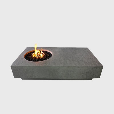 Metropolis Rectangular Glass Concrete Natural Gas Fire Table - Stone Gray - Elementi