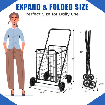 Black Steel Folding Grocery Cart with Wheels