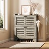 Shoe Cabinet with 2 Flip Down Drawers & Hooks，Narrow Entryway Shoe Storage Organizer for Small Spaces, Hallways, and Front Doors, Country Brown - 2 of 4