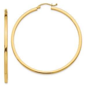 Black Bow Jewelry 2mm, 14k Yellow Gold Square Tube Round Hoop Earrings, 50mm (1 7/8 In) - 1 of 4