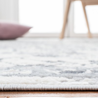 Ivory and Grey Hand-Knotted Synthetic Runner Rug, 2' x 7'
