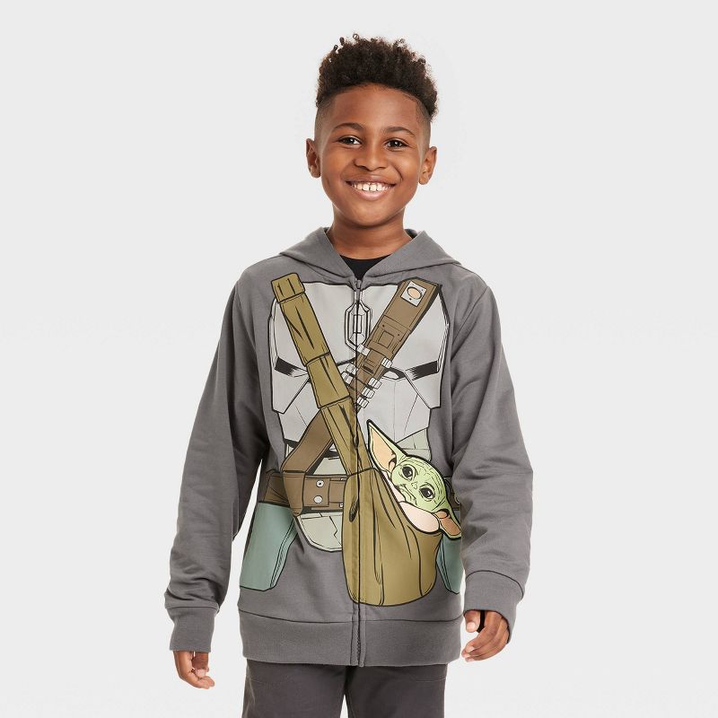 Boys' Star Wars: The Mandalorian The Child Cosplay Sweatshirt - Charcoal Gray, 1 of 4