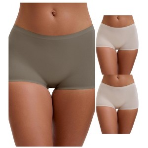 INSPIRE CHIC Women's High Waist Seamless Boyshorts Elastic Waistband Ice Silk Breathable Shorts 3 Packs - 1 of 4