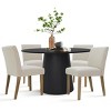 5-Piece Round Dining Table Set, 46'' Black Wood Pedestal Table with 4 Beige Linen Upholstered Chairs, Modern Farmhouse Dining Room Set-Maison Boucle - 2 of 4