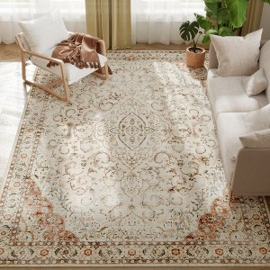 HOMCOM Area Rug 8x10, Machine Washable Rug, Non-Slip Classical Floral Print Floor Carpet for Living Room, Bedroom, Dining Room, Mixed-Brown - 1 of 4