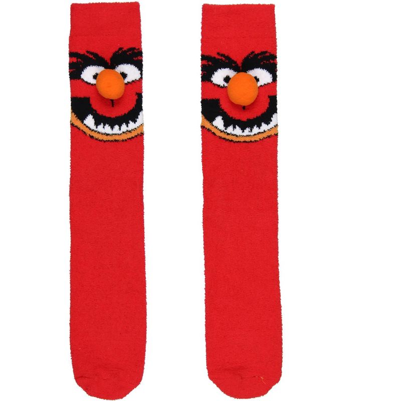 Disney The Muppets Socks Animal 3D Nose Adult Chenille Fuzzy Plush Crew Socks Red, 5 of 7