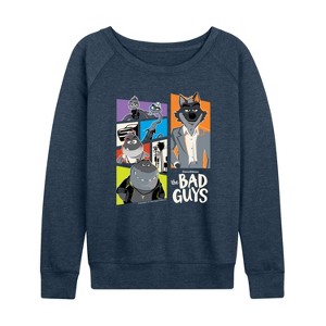 Women's - The Bad Guys - Mr. Wolf and Friends Collage Lightweight French Terry Wide Neck Long Sleeve Shirt - 1 of 4