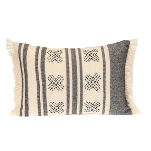 HomeRoots 14" X 20" Beige and Black Southwestern Cotton Throw Pillow With Fringe - 1 of 4