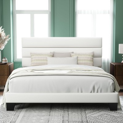 King Size, Platform Bed Frame with Fabric Upholstered and Wooden Slats Support, /No Box Spring Needed