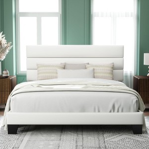 King Size, Platform Bed Frame with Fabric Upholstered and Wooden Slats Support, /No Box Spring Needed - 1 of 4
